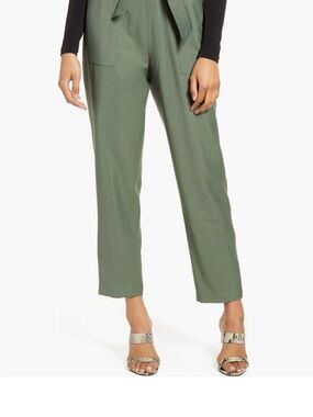 Leith Olive Tie-Waist Cropped Straight Pants